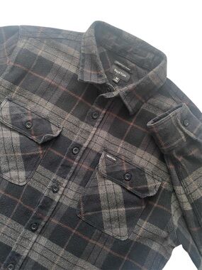 Brixton Bowery Standard Fit Charcoal Black Plaid Long Sleeve Shirt